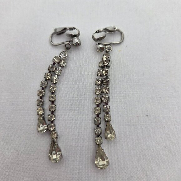 Jewelry - Mid-Century Sparkle: Vintage Rhinestone Waterfall Clip-On Earrings